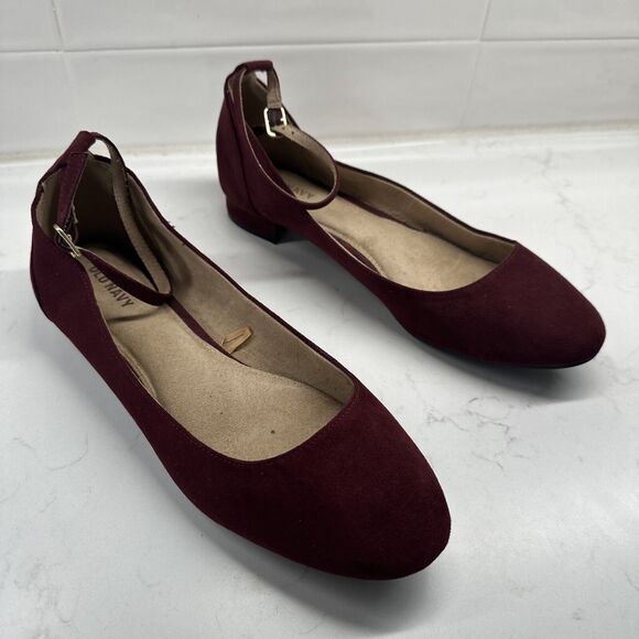 Maroon Ankle Strap Ballet Flats Shoes Women's 9 - Picture 8 of 12